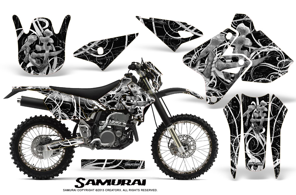 Suzuki DRZ400 Enduro Graphics Kit Samurai White Black NP Rims